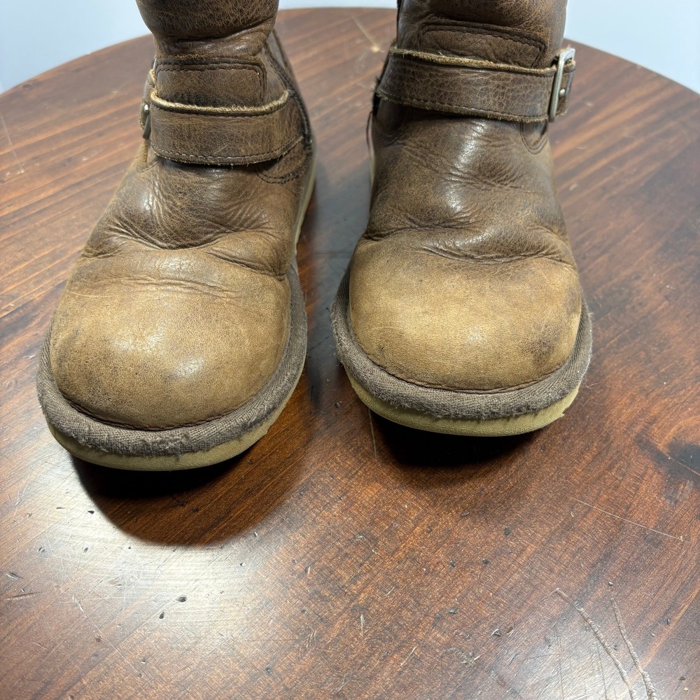 UGG Kensington Snow Boots Girls Size 13 Brown Leather Sherpa Lined Zip Winter - Picture 2 of 7